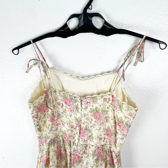 AMERICAN VINTAGE Floral Lace Trim Tie Should Straps Back Zipper Maxi Dress 7/8 - Picture 11 of 12